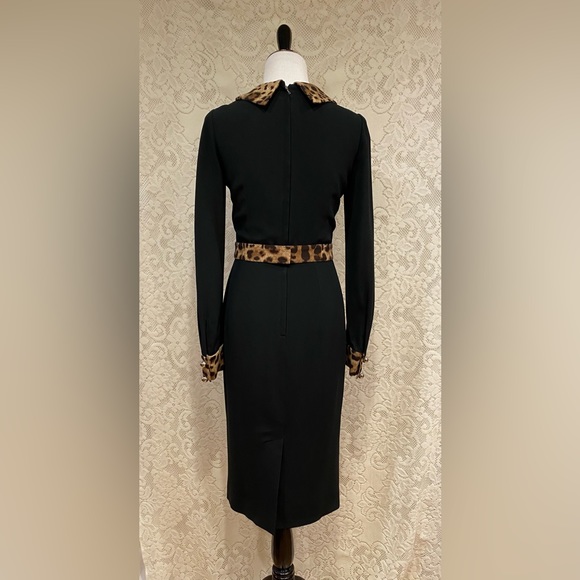 Dolce & Gabbana Long sleeve black with Leopard Trim Cady Dress, size 42, US 4-6 - Picture 3 of 16